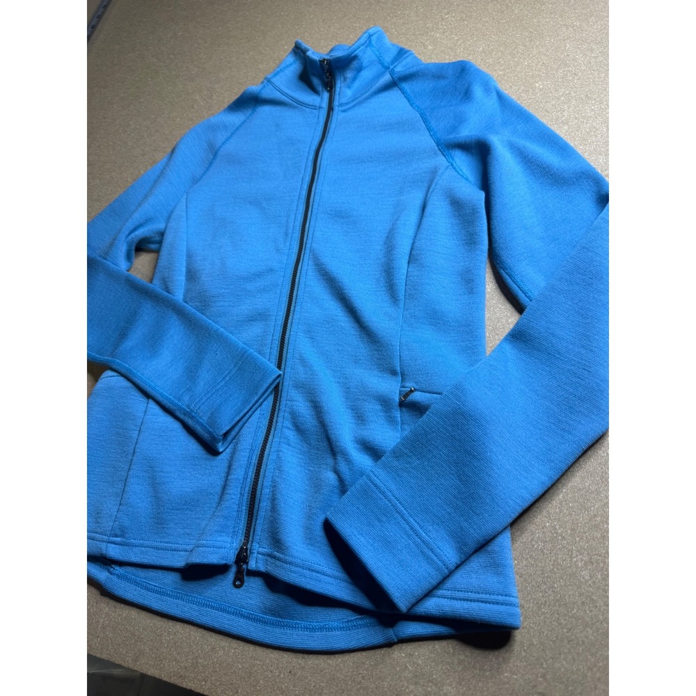 Ibex Womens Blue 100% Merino Wool Full Zip Jacket Size Small Made in USA